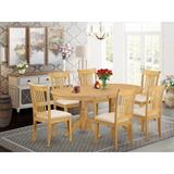 East West Furniture Dining Table Set- an Oval Wooden Table and Linen Fabric Chairs, Oak(Seat Type & Pieces Options)