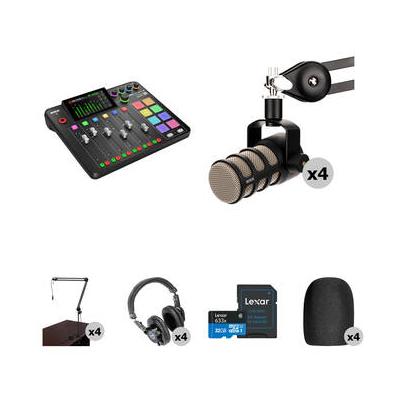 RODE RODECaster Pro II 4-Person Podcasting Kit with PodMics, Broadcast Arms, and RCP II