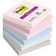 Post-it Super Sticky Notizen, Soulful, Packung mit 6 Blöcken, 90 Blatt pro Block, 76 mm x 76 mm, Rosa, Violett, Grün, Grau, Blau – Super Haftnotizen für Notizen und Aufgabenlisten