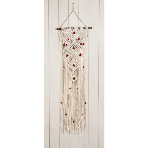 Makramee Red Pearls, 33 x 120 cm