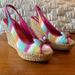 Coach Shoes | Coach Grace Espadrille Sling Back Platform Heels In Watercolor Stripe Size 9.5 | Color: Blue/Pink | Size: 9.5