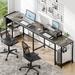 Latitude Run® L Shaped Desk w/ Shelves 95 Inch Reversible Corner Computer Desk or 2 Person Long Table Wood/Metal in Gray/Black | Wayfair