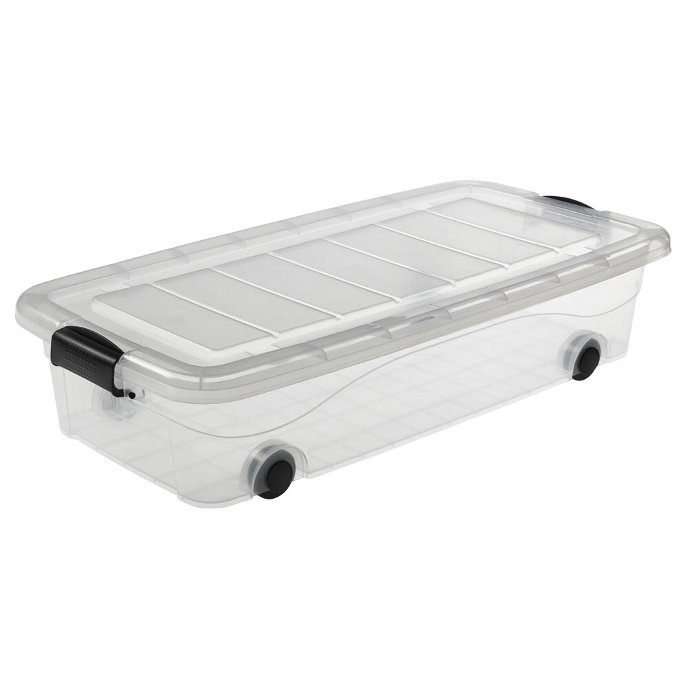 Aufbewahrungsbox transparent 30 Liter mit Deckel und Klickverschluss 780 x 394 x 177 mm inkl. Rollen Image