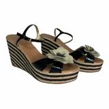 Kate Spade New York Shoes | Kate Spade New York Lainey Wedge Sandal Cream Black Flower Espadrille 9 $399 | Color: Black | Size: 9