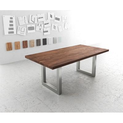 DELIFE Esstisch Edge 200x100 XL Akazie Braun Edelstahl Breit, Esstische Image