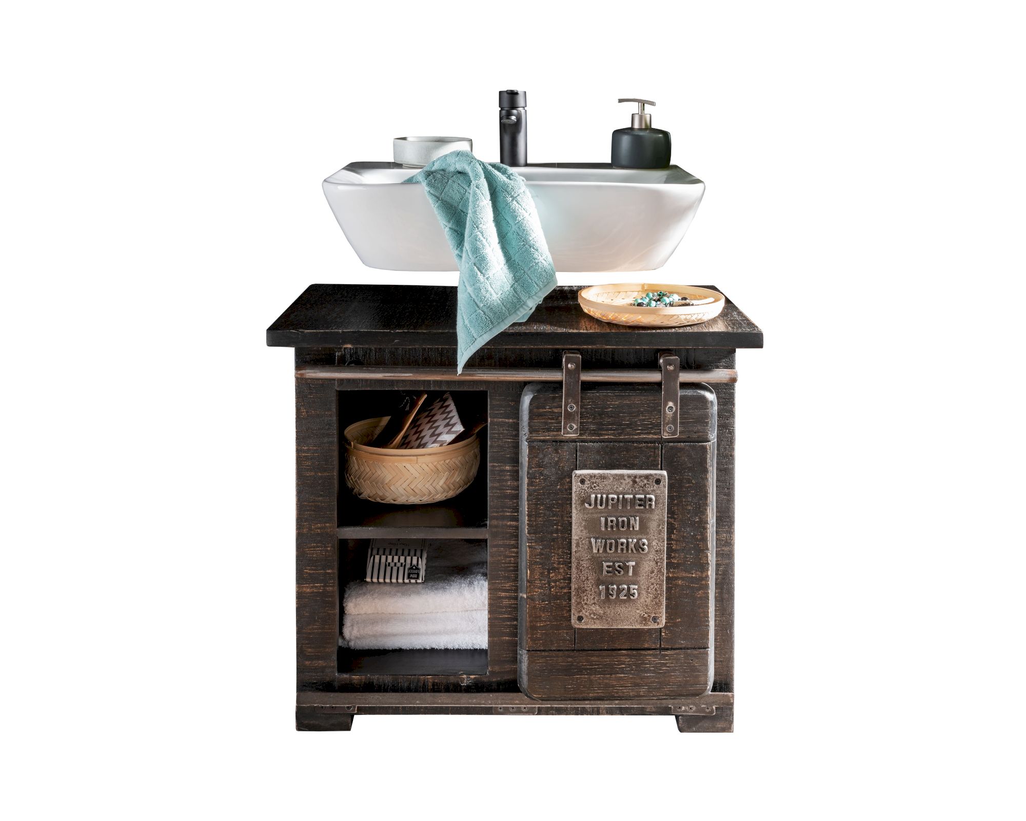 3S Frankenmöbel »Cosma« Massivholz Badezimmer-Unterschrank I grau BA-0480 / 70x60x40 cm