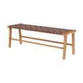 Banc 120 cm en cuir tressé marron et bois de teck