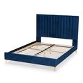 Everly Quinn Serrano Contemporary Glam & Luxe Velvet Fabric & Gold Metal Platform Bed Wood & /Upholstered/Velvet in Blue | Wayfair