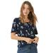 Plus Size Women's Flutter Sleeve Tee by ellos in Navy White Floral (Size 38/40)