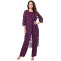 Plus Size Women's Three-Piece Lace Duster & Pant Suit by Roaman's in Dark Berry (Size 14 W) Duster, Tank, Formal Evening Wide Leg Trousers