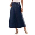 Plus Size Women's Complete Cotton A-Line Kate Skirt by Roaman's in Indigo Wash (Size 40 W) 100% Cotton Long Length