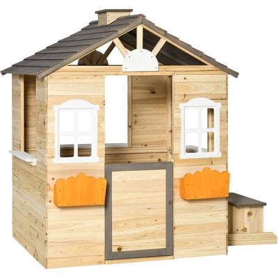 Outsunny - Spielhaus für Kinder Holz Kinderspielhaus mit Fenster Briefkasten Outdoor