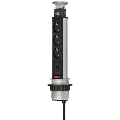 Tower Power, Tischsteckdosenleiste 3-fach (Steckdosen-Turm, 2-fach usb, 2m Kabel, komplett in