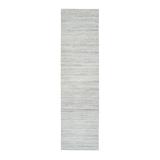 Shahbanu Rugs Ivory, Plain Modern Striped Design Soft Pile, Soft Wool Hand Loomed, Runner Oriental Rug (2'6" x 10'0")