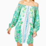 Lilly Pulitzer Dresses | Lily Pulitzer Maryellen Off-The-Shoulder Dress, Size Medium | Color: Green/White | Size: M