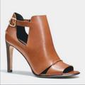 Coach Shoes | Coach Idena Peep Toe Bootie Heel Stiletto Saddle Brown Leather Womens Size 9 | Color: Brown/Tan | Size: 9