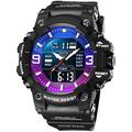 findtime Men's Sports Watch Analogue Digital Watch Sports Digital Watches Military Watch Outdoor Men 5ATM Waterproof Men's Watches with LED Alarm Clock Date Stopwatch 12/24H Large Dial, purple, Strap.