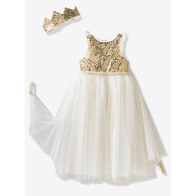 Prinzessinnen-Kostüm mit Schleppe & Krone weiß/gold Gr. 110/122 von vertbaudet
