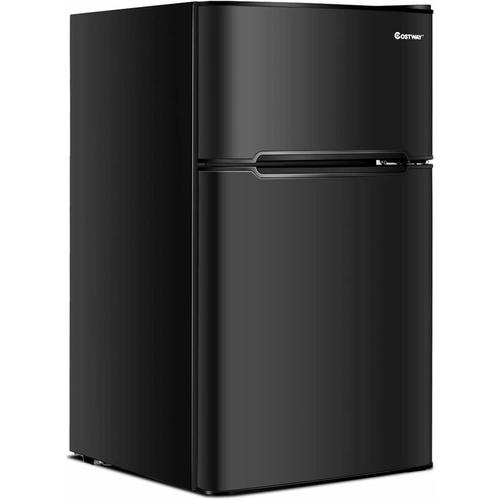 Goplus - 90L Kühlschrank, Mini-Kühlschrank mit 27L Gefrierfach, Gefrierschrank mit Stahlrahmen &