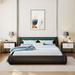 Queen Size Upholstered Leather Platform bed with a Storage System with LED Light Headboard