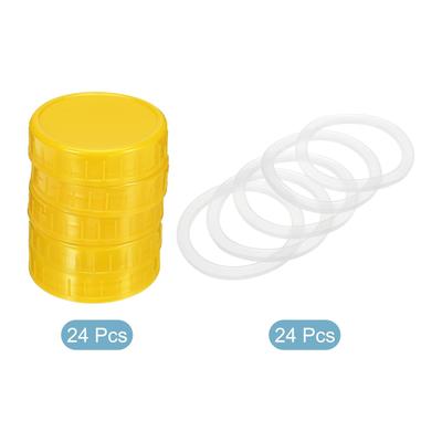 70mm Mouth Plastic Mason Jar Lids, 24Pcs Canning Caps w Sealing Rings