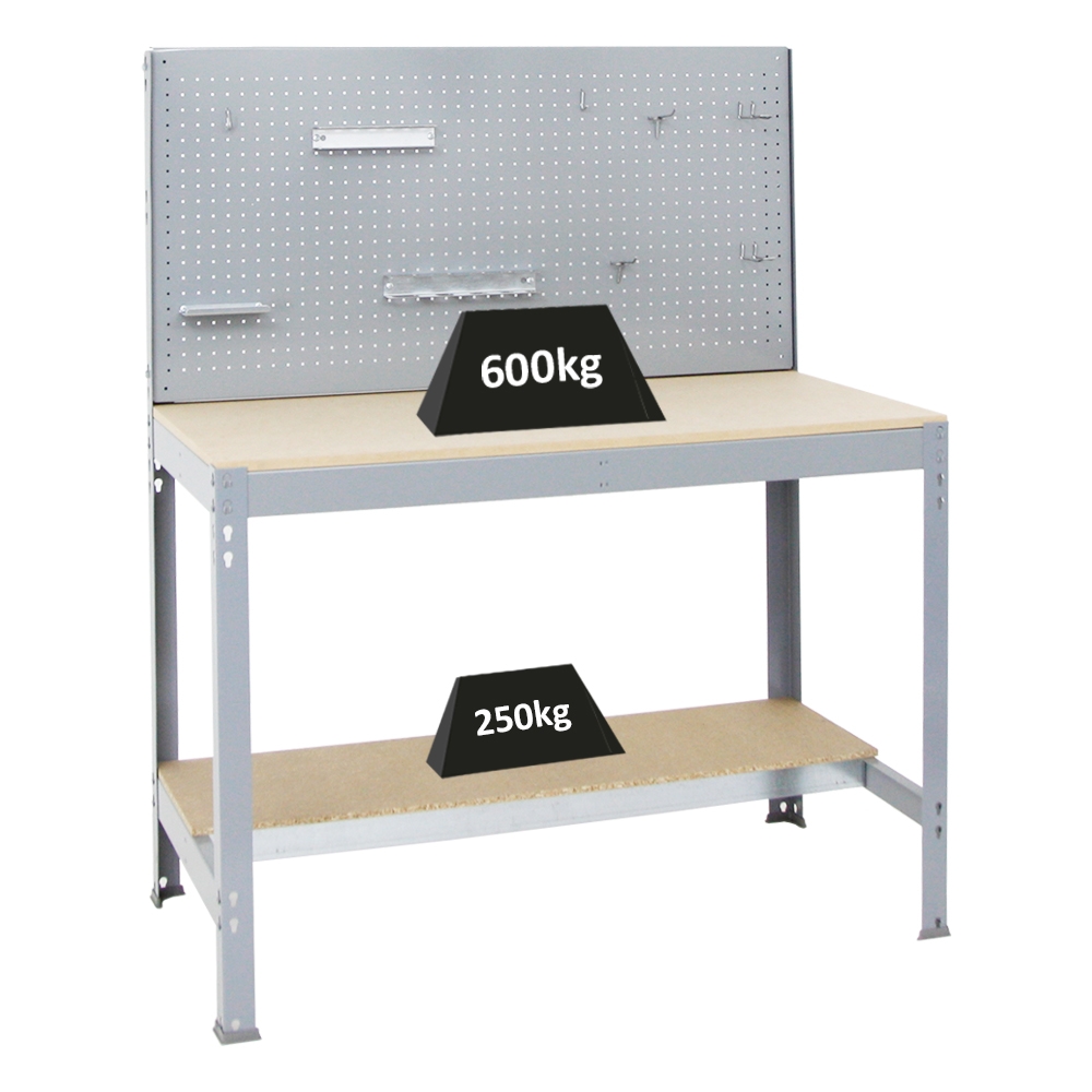 PROREGAL Proregal Werkbank Quick-Buffalo mit Werkzeugwand + Zubehör Beta | HxBxT 84x120x61cm | Traglast 600kg | Grau | Holzplatte Image