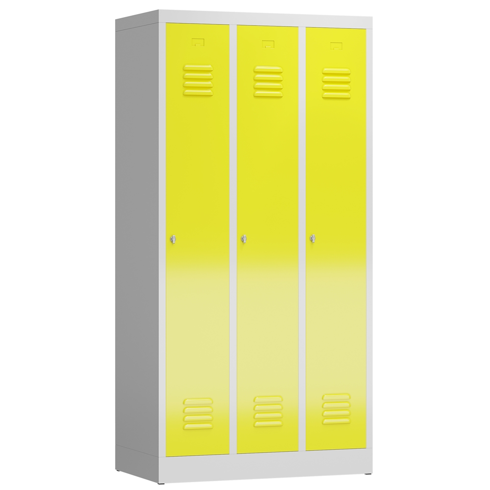 ClassiX Garderobenschrank, 3 Abteile, 1800 x 870 x 500 mm, lichtgrau/zinkgelb Image