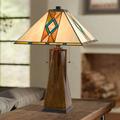 Tiffany Faux Wood Stained Art Glass Accent Table Lamp