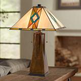 Tiffany Faux Wood Stained Art Glass Accent Table Lamp