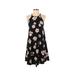 French Grey Casual Dress - A-Line High Neck Sleeveless: Black Floral Dresses - Women's Size X-Small