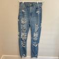 American Eagle Outfitters Jeans | American Eagle Outfitters Nwt Size 6 (28w) X-Long Ripped Stretch Mom Jeans | Color: Blue/White | Size: 6 X-Long