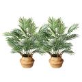 SOGUYI Artificial Palm Tree 28 Inch Tall Fake Palm Tree Plants Artificial Plant for Home Decor Indoor, Come with Woven Seagrass Belly Basket Faux Tropical Plant Perfect Housewarming Gift(Set of 2)
