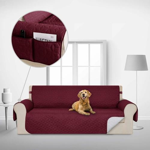 Sofabezug Sofaüberwurf für Wohnzimmer, 1 Stück, 173x190cm, 3-Sitzer, Burgund – Burgund – Deconovo