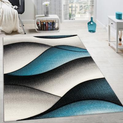 Paco Home Designer Teppich Modern Abstrakt Wellen Optik Konturenschnitt In Grau Türkis 80x150 cm Image