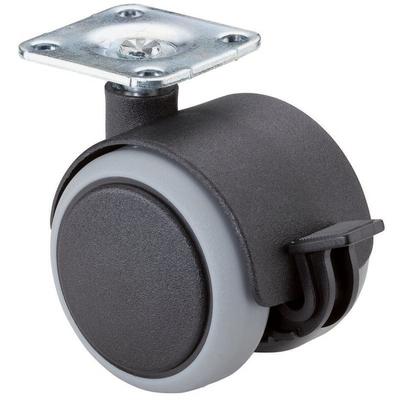Bs Rollen - bs-r Kunststoff-Doppelrolle ø 50 mm mit Platte, mit Festst. weiche Laufflä Image