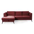 CAVADORE Ecksofa Ole / Schlafsofa in L-Form mit Bett, Bettkasten, Schwenkrücken und XL-Longchair / 261 x 88 x 172 / Samtoptik Rot