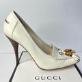 Gucci Shoes | Gucci Ivory Bamboo Leather Tassel Square Toe Loafer Pumps - Sz 37b | Color: Cream/White | Size: 37b