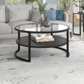 "Winston 34.25"" Wide Round Coffee Table with Metal Shelf in Blackened Bronze - Hudson and Canal CT1456"