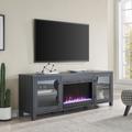 "Quincy Rectangular TV Stand with 26"" Crystal Fireplace for TV's up to 80"" in Charcoal Gray - Hudson and Canal TV1479"