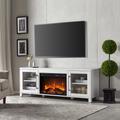 "Quincy Rectangular TV Stand with 26"" Log Fireplace for TV's up to 80"" in White - Hudson and Canal TV1480"