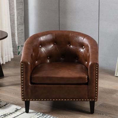 Contemporary PU Leather Club Chair with Recessed Arms and Nailhead Trim