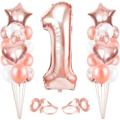 Thsinde - Luftballon 1. Geburtstag Rosegold, Geburtstagsdeko Mädchen 1 Jahr, Happy Birthday
