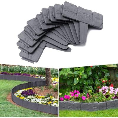 Uisebrt - 20Pcs Rasenkante Kunstoff 5m Beeteinfassung Steinoptik Palisade Beetumrandung Mähkante Image