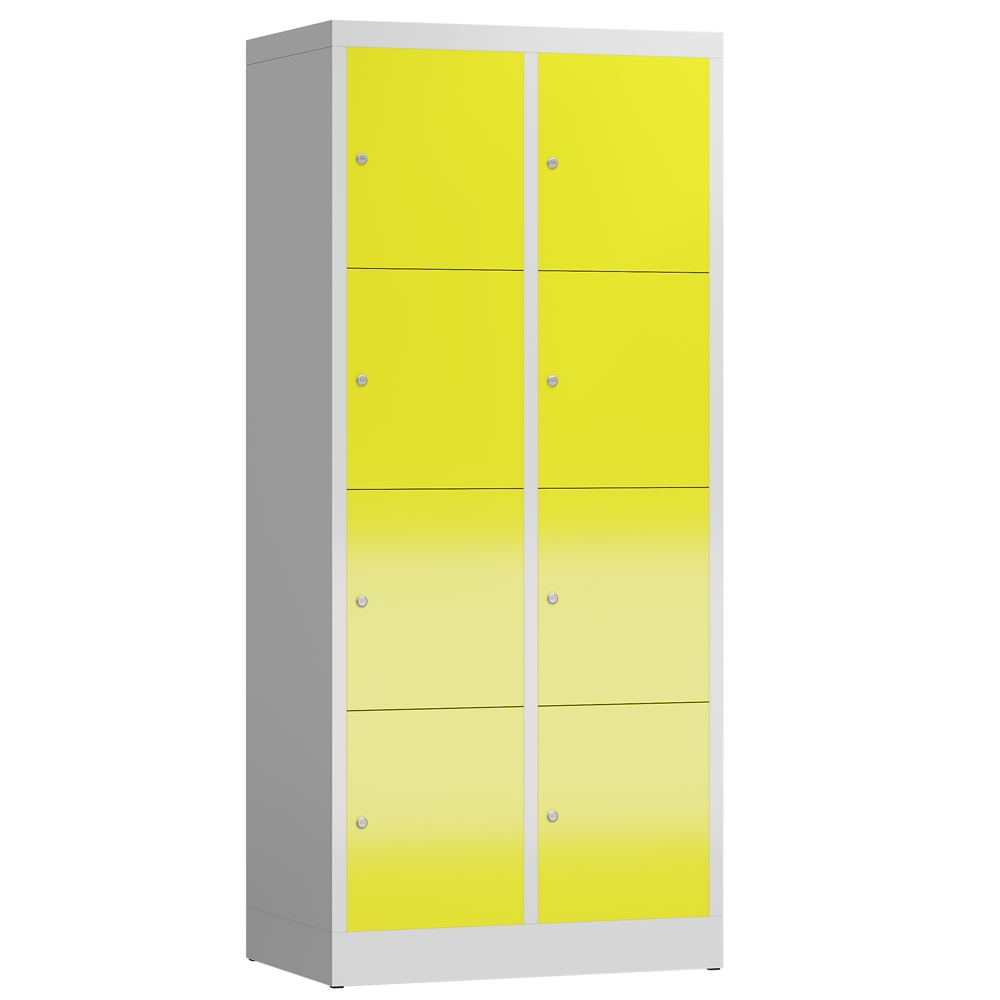 ClassiX Schließfachschrank, 2 Abteile à 4 Fächer, 1800 x 800 x 500 mm, lichtgrau/zinkgelb Image