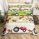 Kids Cartoon Farm Animals Bedding Double Toddler Cute Tractors Bedding Set for Boys Girls Kids Farmhouse Country Style Duvet Cover Set Colorful Room Decor Nature Theme