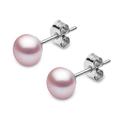 Pink Pearl Earrings | Kimura 9ct White Gold 8mm Pink Genuine Freshwater Button Pearl Stud Earrings for Women