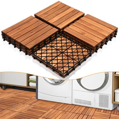 Hengda – Holzfliesen aus Akazien Holz 30x30cm, 6 Latten Fliese 5m², Bodenfliesen für Terrassen und