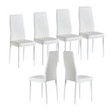 Set of 6, Fire-retardant PU Leather Dining Chair with Diamond Grid Pattern and Metal Legs