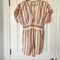 American Eagle Outfitters Pants & Jumpsuits | American Eagle Cotton/Linen Blend Romper, Size Medium | Color: Cream/Pink | Size: M