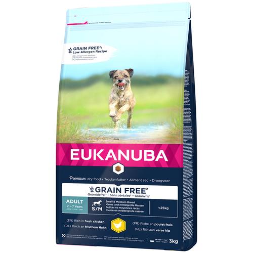 3kg Eukanuba Grain Free Adult Small / Medium Breed Huhn Hundefutter trocken